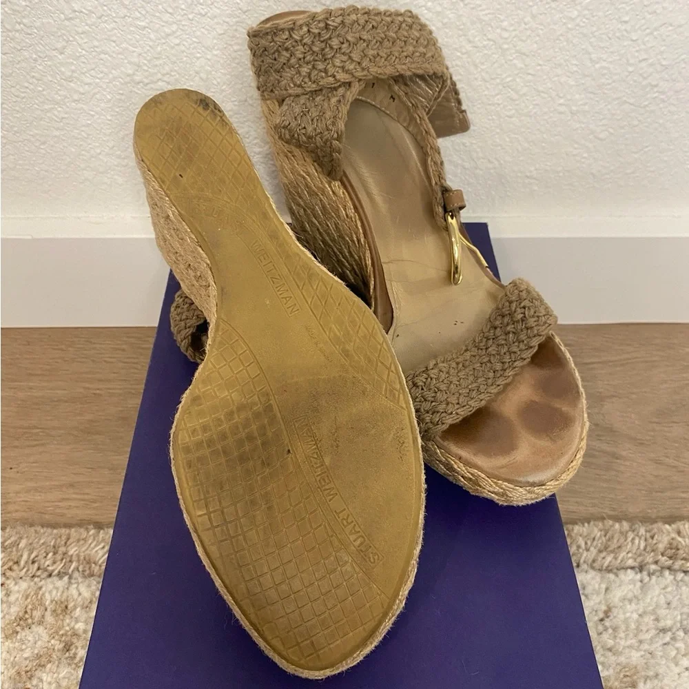Stuart Weitzman Braided Espadrille Wedge Sandals in Tan - Picture 4 of 8